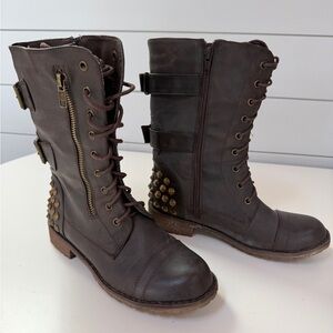 Nature Breeze Dark Brown Combat Boots with Studs Women’s 7